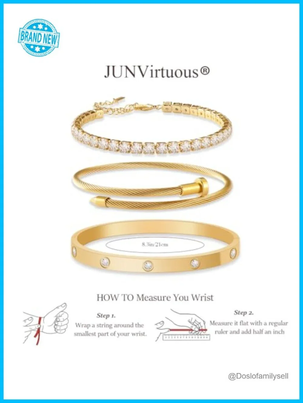 3Pack 18K Gold Plated Bangle Bracelet Stack Set Non Tarnish Stainless Steel